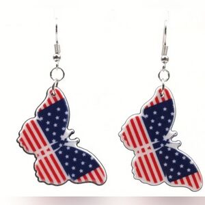 2/30$ Or 3/$35 Western Red White Blue‎ Butterfly American Flag Earrings(#070)